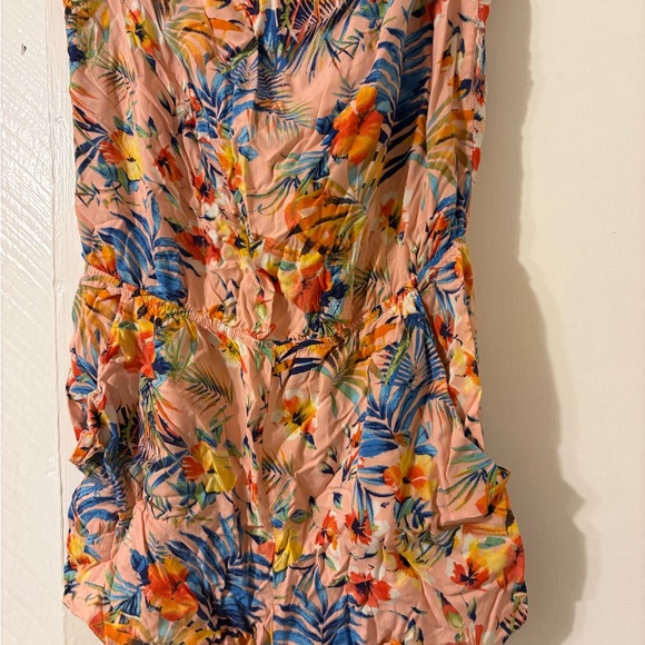 Pants - Pink Tropical Floral Romper with Open Back Tie